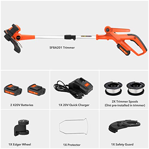 [Updated]PAXCESS Cordless String Trimmer/Edger, Detachable Weed Eater with 2pcs 20V Lithium-ion Batteries,1pcs Quick Charger, Weed Whacker with 2pcs Trimmer Spools, Powerful&Lightweight, No Hassle - Thumbnail 3