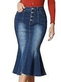 Allegra K Denim Skirt for Women's Washed Fishtail Midi Skirt Small Blue
