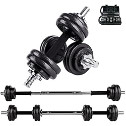 Maletin Mancuernas unycos - Juego de Pesas 15-50 kg con Barra y Maletín de Almacenamiento, Mancuernas Ajustables de Hierro, Recubrimiento Resistente, Agarre Ergonómico de Goma, Fácil Montaje, Gimnasio en Casa, Fitness