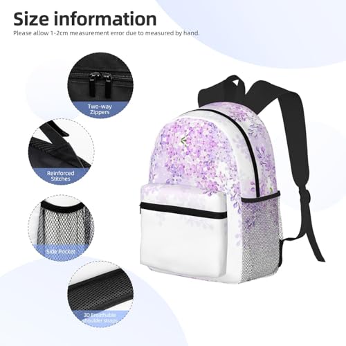 Sac à dos fleurs lilas au design unique imprimé fleuri et base noire robuste - 5