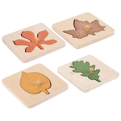 Image of Kisangel Montessori Leaf Puzzle Toy Set 4 Pieces Wooden Shape Cognitive Educational Puzzle for Toddlers Preschool Learning Nature Exploration 3.74X3.74X0.39In