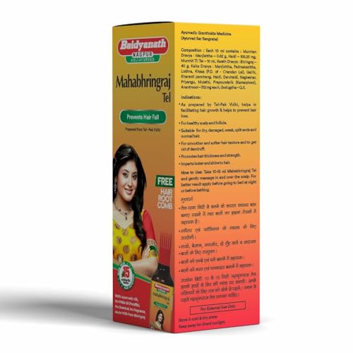 Image of Baidyanath Asli Ayurved Maha Bhringraj Hair Oil - 200 ml | Mahabhringraj Tel | 100% Ayurvedic Oil with Free Hair Root Comb