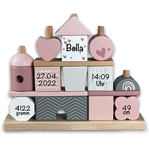 BellasTraum Steckspiel Haus rosa bedruckt I Personalisierbares Geschenk zur...