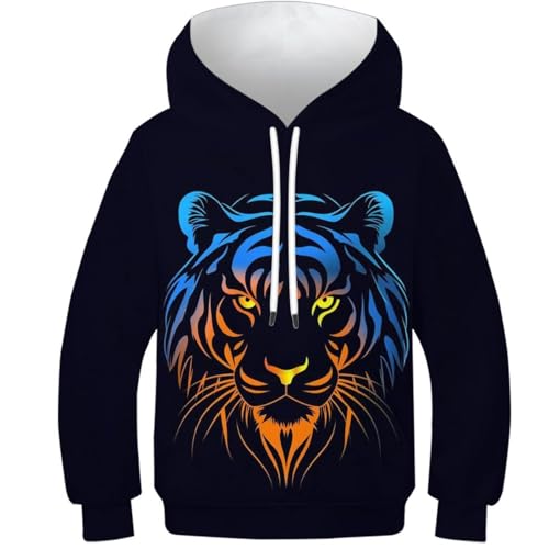 Sweat à capuche tigre enfant anti-froid hoodie élastique à poches ado 6-15 ans
