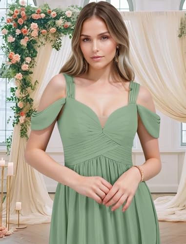 Off The Shoulder Bridesmaid Dresses for Women Chiffon Prom Dress with Split Floor Length Wedding Guest Dresses for Women4