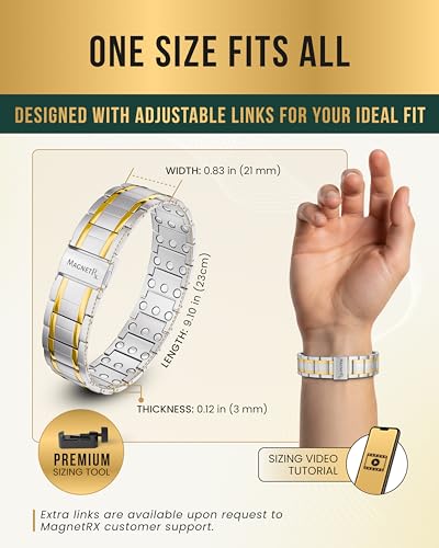 Image of MagnetRX 3X Strength Titanium Magnetic Bracelet - Magnetic Bracelets for Men - Premium Fold-Over Clasp and Adjustable Length with Sizing Tool