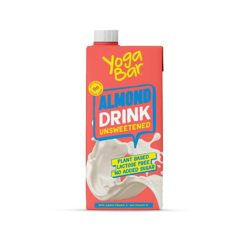 Yogabar Unsweetened Almond Drink 1 ltr | Lactose Free | No Added Sugar |Gluten Free | No Preservatives | Barista Approved | Zero Cholesterol | Dairy Free| Source of Calcium & Vitamins | Almond Beverage Unsweetened