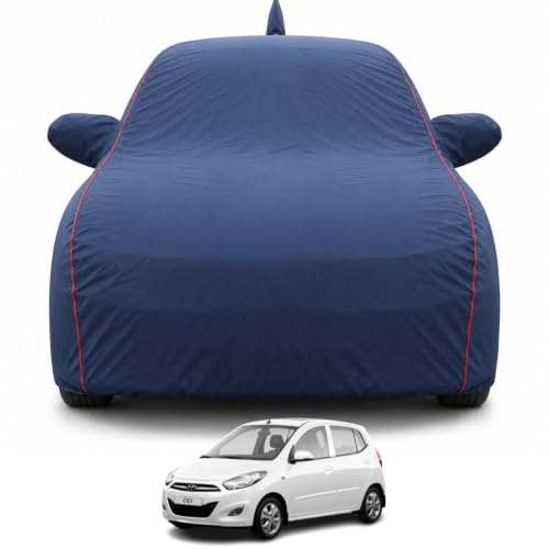 Image of Premium Car Cover for Hyundai's i10 2007-2012 Models | Waterproof, UV & Dust Protection | Mirror & Antenna Pocket | Triple Stitched, Soft Inner Lining, Belt & Buckle (Navy Blue)