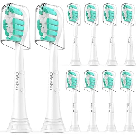 Ofashu Replacement Toothbrush Heads Compatible with Philips Sonicare Protectiveclean G2 C1 C2 4100 5100 6100 9024 6250, White, 10 Sonic Electric Brush Head Cover