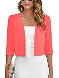 Heymoments Women's Thin Shrugs for Dresses Watermelon Red Medium Open Front Knit Lightweight Coat Cropped Tops Shawls and Wraps Cardigan Dressy Sweater Clothes