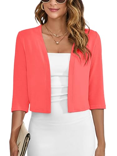 Image of Heymoments Women's Thin Shrugs 3 /4 Sleeve Lightweight Cropped Sweaters Open Front Cardigan for Dress