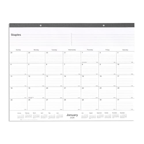 Image of 2026 Staples 21.75 inch x 17 inch Monthly Desk Pad Calendar, Gray (ST59701-26)