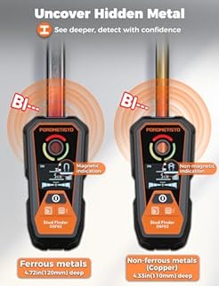 POROMETISTO 6 IN 1 Rilevatore Tubi e Cavi Elettrici Ricaricabile, Profondità di Rilevamento 20-120 mm,Cerca Tubi Acqua e Cavi Nei Muri,Metallo/Rame/Materiali Magnetici/Non,Cerca PVC Tubi