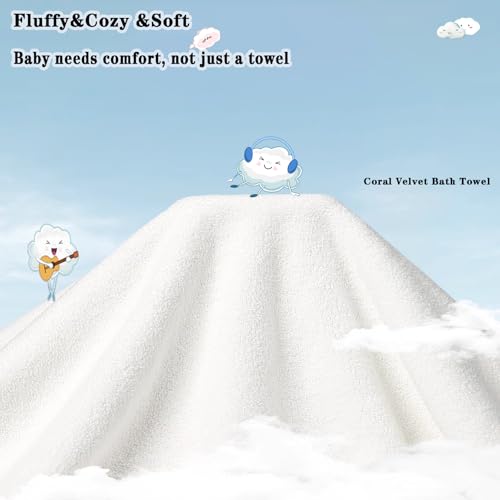 Image of Baby Hooded Bath Towel 31.5 inchx31.5 inch Ultra Absorbent Soft Coral Fleece, for Newborn Infant Toddler Up to 3 Years, Unisex Bathrobe Blanket for Boys & Girls 2PCS(Snow-White)