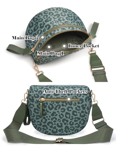 Image of Pure Colour Crossbody Bag Bum Bag for Women,Spacious Purse Fanny Packs Belt Bag,Oversized Bum Bag (Bean Green Leopard Print Bum Bag)