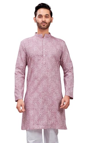 Image of Studio Shringaar Men's Cotton Blend Relaxed Fit Ikat Printed Knee Length Kurta