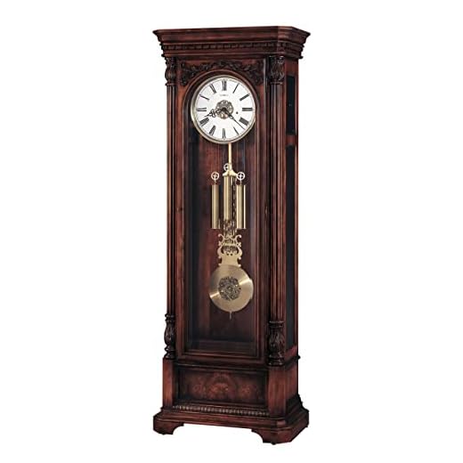 Howard Miller Perlman Floor Clock II 547-034 – Heavily Distressed Hampton Cherry Grandfather Timepiece Home Decor with Cable-Driven Triple-Chime Movement