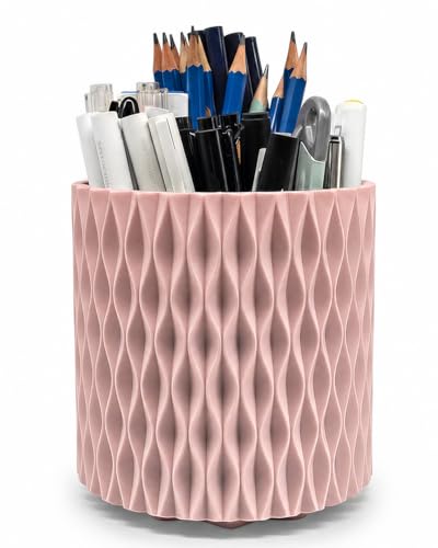 Image of Lebenrich Rotating Pencil Holder for Desk, 5 Slots Unique Pink Organizer Easthetic Desktop Supplies and Accessories for Women Girls, Pen Cup Caddy for Office Home Art Supply