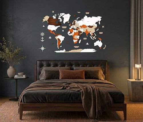 Image of AD INFINITUM 3D Wooden Map of The World | Home Decor | Office Decor | A great gift for travelers | Wall decor Country names with Borders (Multicolor Multilayer, 4x3 Feet, WORLD MAP)