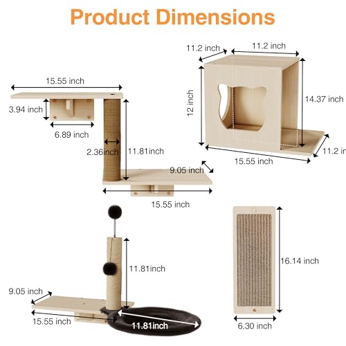 Mueble de pared para gatos multi-nivel de madera 6 piezas miniatura 2