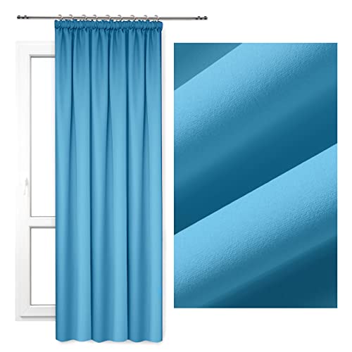 VIPRO GROUP Cortinas salón 140x250 cm - Cortinas semioscuras con Cinta de Volantes - Cortinas de salón en Muchos Colores - Cortinas confeccionadas Heaven con Cinta - Cortina Decorativa (Azul)