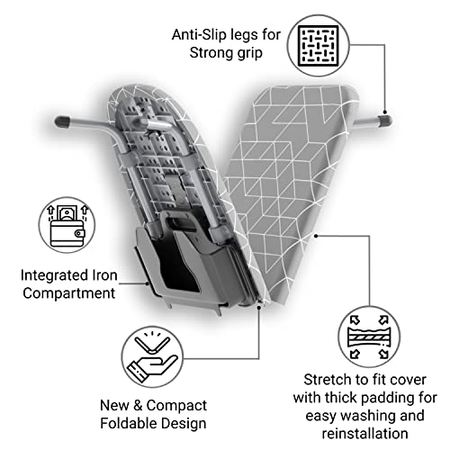 Xabitat Table Top Ironing Board W/ Wall Mount | D-Crease | Portable Space Saving Mini Laundry Room Iron Board | Foldable Small Ironing Board With Iron Holder | Grey #TOP3
