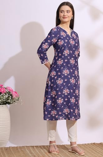 Image of W for Woman Pink Bold Geometric Printed Pure Cotton Straight Kurta