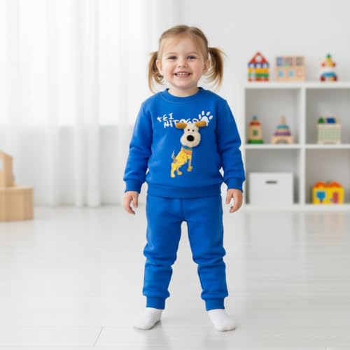 Image of Bold N Elegant Kids Fleece Lined Winter T-Shirt Jogger Set Warm Sweatshirt Pants | Stylish Astronaut Print Winter Co-ord Set for Infant Toddler Teedler Boys n Girls