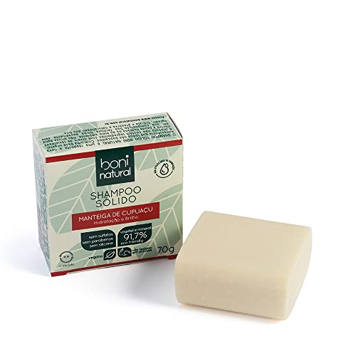 Shampoo Sólido Vegano Boni Natural com Manteiga de Cupuaçu para Hidratação e Brilho, Sem Silicones,