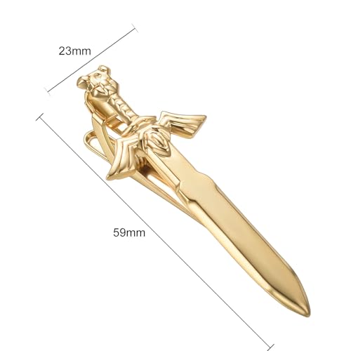 Image of TRENDTIECLIP Sword Tie Clip for Men Novelty Gold Tie Bar Personalized Unique Party Jewelry Gift