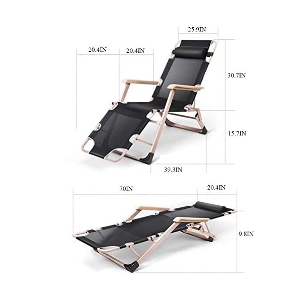 Lounge Chair, Garden Chair, Deck Deck Chair, Zero Gravity Outdoor Chair, Metal Shelf - Black - Image 4