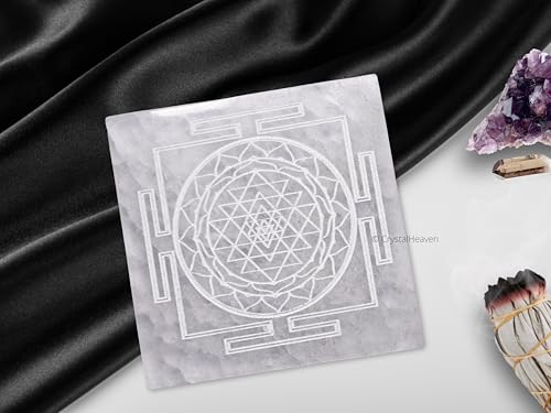 Image of Selenite Plate with Shree Yantra - Premium Selenite Charging Plate