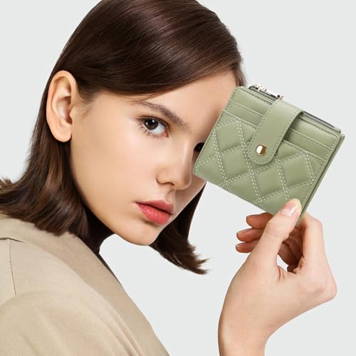 Image of FALAN MULE Small Wallets Woman Leather Bifold RFID Blocking Card Holder With Zipper Coin Pocket
