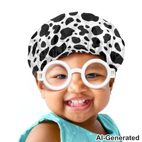 Image of Kids Sleeping Cap for Hair, Stretchy Night Cap for Girls All Weather Breathable Bonnet Sleep Cap Curls Natural Hair Cap Hair Beanie Hat, for Toddler Children Baby Cow Printed