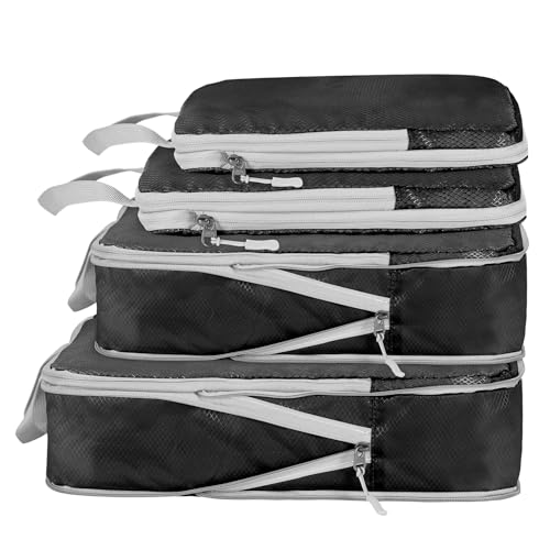 Compression Packing Cubes,Travel Storage Bag, Travel Packing Essentials for Suitcase Organizer Bags, Packing Organiser for Carry On Luggage(Black, Set of 4) Compression Packing Cubes,Travel Storage Bag, Travel Packing Essentials for Suitcase Organizer Bags, Packing Organiser for Carry On Luggage(Black, Set of 4)