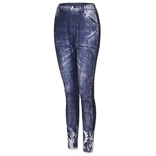 Plus Size Jean Leggings for Women Lace Trim High Waist Fake Denim Print Jeans Butt Lifting Seamless Stretchy Jeggings4