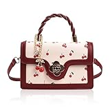 AIZHIYI Small Chic Cherry Shoulder Bag Purse for Women PU Leather Cherry Pattern Top-handle Handbag Small Satchel Bag