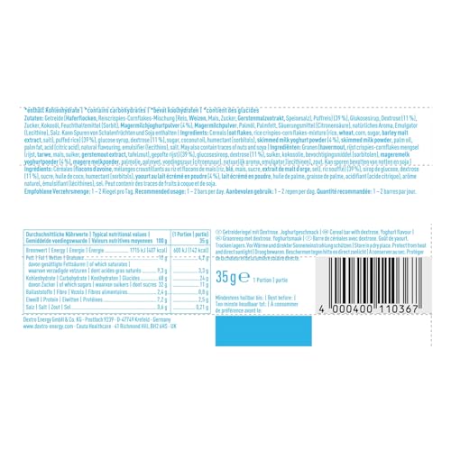 Dextro Energy Müsliriegel Joghurt - 25x35g (25er Pack) - Leckerer Getreideriegel als Alternative zum Schokoriegel, zur schnellen und langanhaltenden Kohlenhydratversorgung