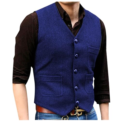 Formal Vest For Men Tweed Business Casual Prom Dress Tweed Vests Wedding Suits Work Button Waistcoats With Pockets