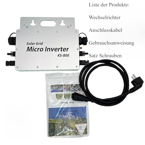 800W Micro Wechselrichter Solar Grid Tie mit AC Datenüberwachung Display IP67 mit WLAN App für 2 Solarmodule für Balkonkraftwerk, Wechselrichter Balkonkraftwerk 190-270V AC