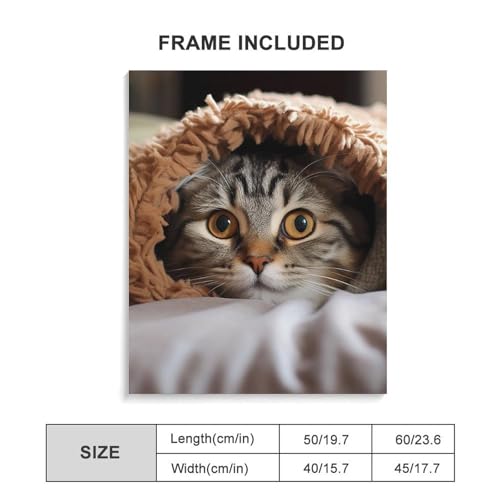 Poster chat sous couverture coton lin déco chambre chaleureuse