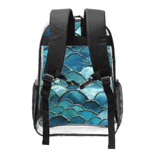 Fish Scale Ocean Print Work Travel Stadium Events Transparent Backpack PVC Clear Bag Large Side Pockets2