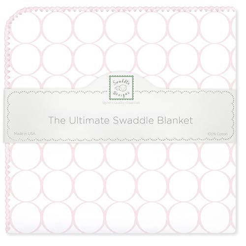 Image of SwaddleDesigns Large Receiving Blanket, Ultimate Swaddle for Baby Boys, Girls, Softest US Cotton Flannel, Best Shower Gift, MADE in USA, Pastel Pink Mod Circles on White, Mom's Choice Winner,42x42 inches,SD-022PP