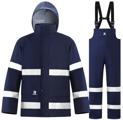 RainRider Rain Suits for Men Women Waterproof Reflective Rain Coat and Bib Pants for Safety Heavy Duty Rain Gear Fishing - Main Image