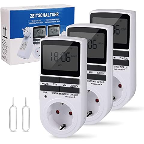 Nach Maß Deutsche Ausführung Zeitschaltuhr Digital - 3 PCS | Digitale Elektrische Zeitschaltuhr Steckdose mit Deutsche System und Tasten | 10 konfigurierbare Programme | 12/24h Modus Cover