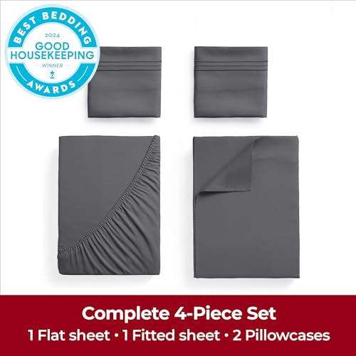 Image of Mellanni Extra Deep Queen Sheets - 4 PC Iconic Collection Bedding - Hotel Luxury, Ultra Soft, Cooling Bed Sheets - Wrinkle, Fade, Stain Resistant (Queen, Gray)