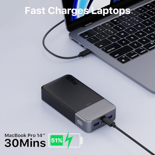 Image of JUOVI Portable Charger 65W Power Bank 20000mAh Compact USB C Laptop Power Bank Fast Charging Battery Pack for Laptop MacBook Dell XPS iPad Tablet Steam Deck iPhone 17 /16 /15 /14 Series Samsung and More