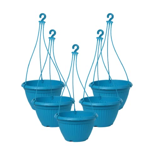 Image of Harshdeep Hanging Planters for Balcony - Bello - Indoor Outdoor Home Terrace Garden Decorative Round Sustainable Plant Container 10 Inch Set of 5 (Blue)