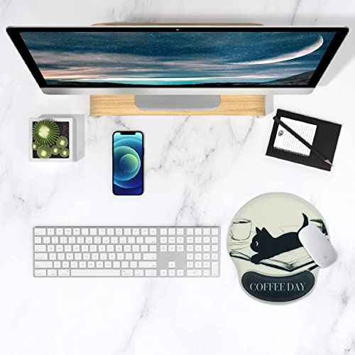 Cute Cat Mouse Pad With Wrist Rest Support, Black Gel Mouse Pads With Non Slip Rubber Base Memory Foam Mousepad, Ergonomic Mouse Wrist Rest Pad For Laptop Computer Home Office Working Pain Relief #TOP6