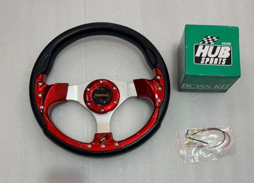 Image of RED 12INCH Universal Round Steering Wheel for Sports Car Look Rally Race Off Road with HUB Free